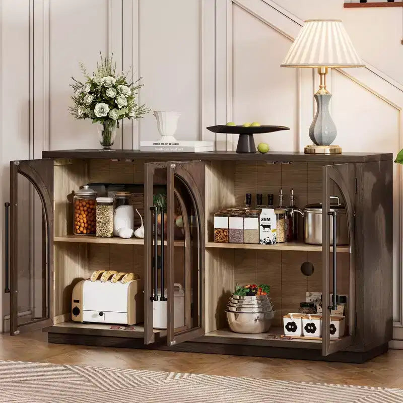 4-Door Storage Sideboard Buffet Cabinet with Glass Doors and Adjustable Shelves