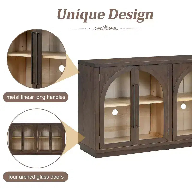 4-Door Storage Sideboard Buffet Cabinet with Glass Doors and Adjustable Shelves