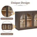 4-Door Storage Sideboard Buffet Cabinet with Glass Doors and Adjustable Shelves