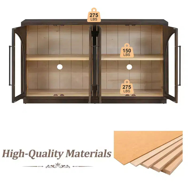 4-Door Storage Sideboard Buffet Cabinet with Glass Doors and Adjustable Shelves