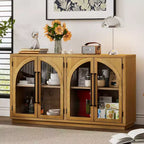 4-Door Storage Sideboard Buffet Cabinet with Glass Doors and Adjustable Shelves