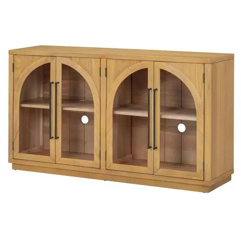 4-Door Storage Sideboard Buffet Cabinet with Glass Doors and Adjustable Shelves