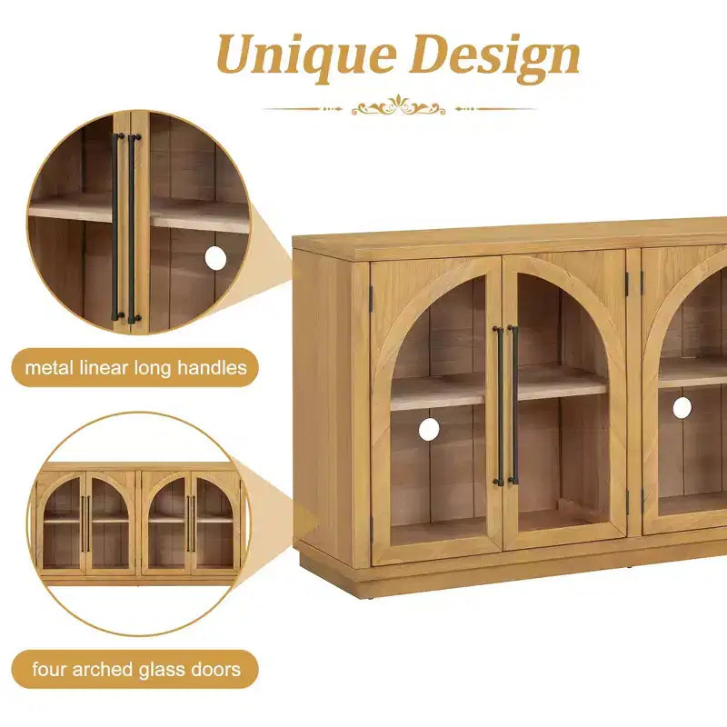 4-Door Storage Sideboard Buffet Cabinet with Glass Doors and Adjustable Shelves