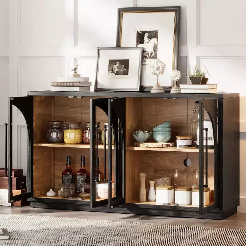 4-Door Storage Sideboard Buffet Cabinet with Glass Doors and Adjustable Shelves
