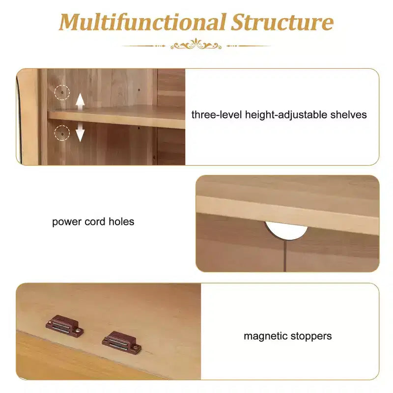 4-Door Storage Sideboard Buffet Cabinet with Glass Doors and Adjustable Shelves
