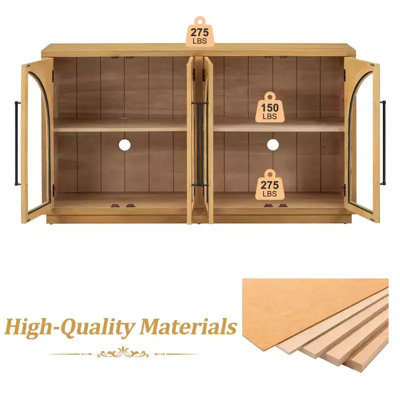 4-Door Storage Sideboard Buffet Cabinet with Glass Doors and Adjustable Shelves