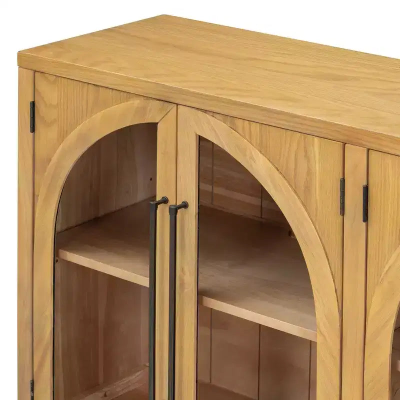 4-Door Storage Sideboard Buffet Cabinet with Glass Doors and Adjustable Shelves