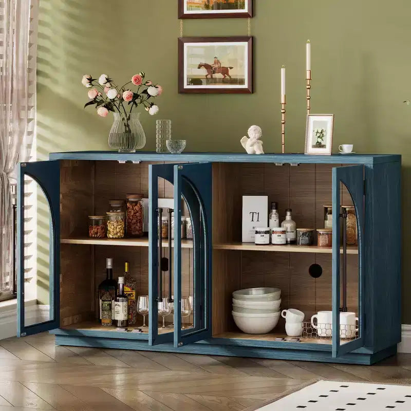 4-Door Storage Sideboard Buffet Cabinet with Glass Doors and Adjustable Shelves