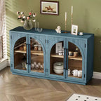 4-Door Storage Sideboard Buffet Cabinet with Glass Doors and Adjustable Shelves