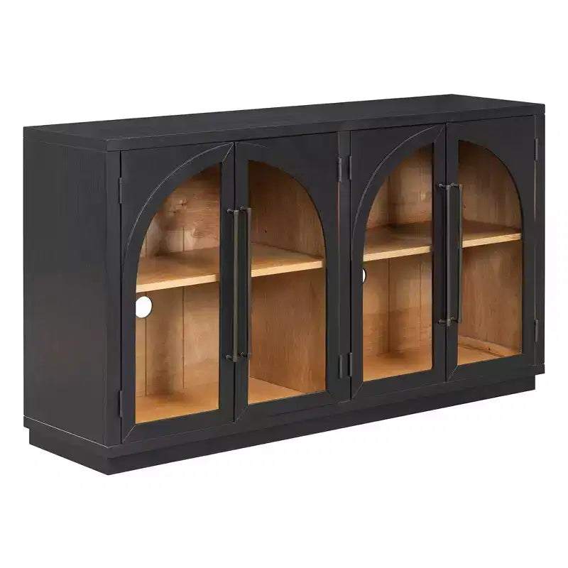 4-Door Storage Sideboard Buffet Cabinet with Glass Doors and Adjustable Shelves