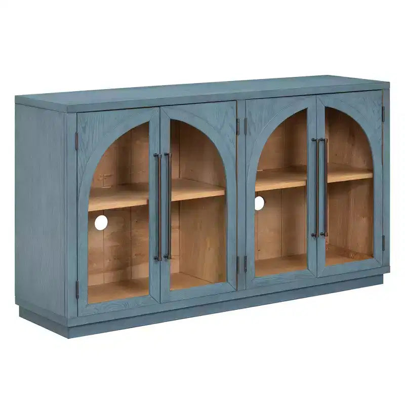4-Door Storage Sideboard Buffet Cabinet with Glass Doors and Adjustable Shelves