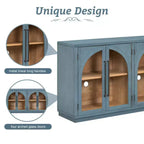 4-Door Storage Sideboard Buffet Cabinet with Glass Doors and Adjustable Shelves