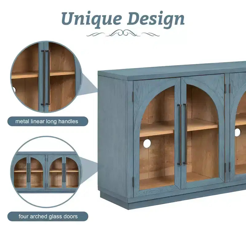 4-Door Storage Sideboard Buffet Cabinet with Glass Doors and Adjustable Shelves