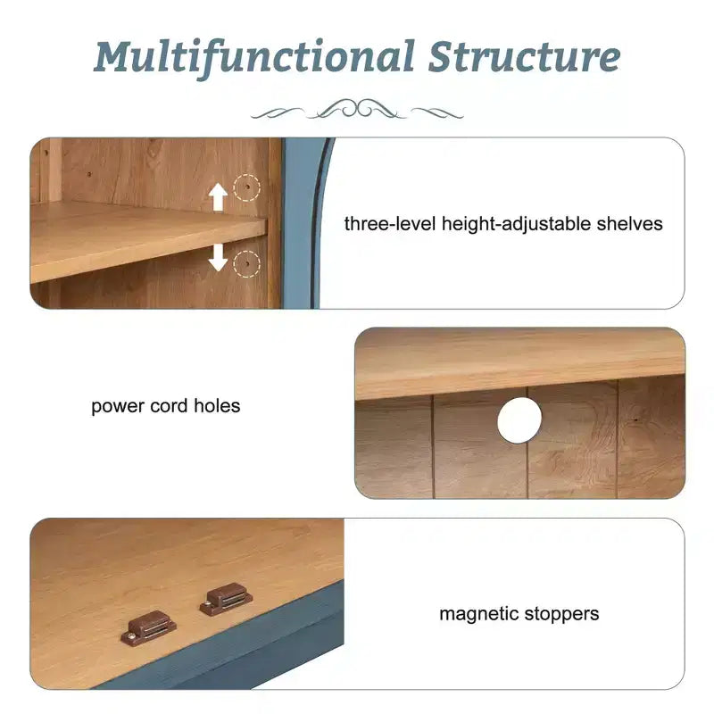 4-Door Storage Sideboard Buffet Cabinet with Glass Doors and Adjustable Shelves