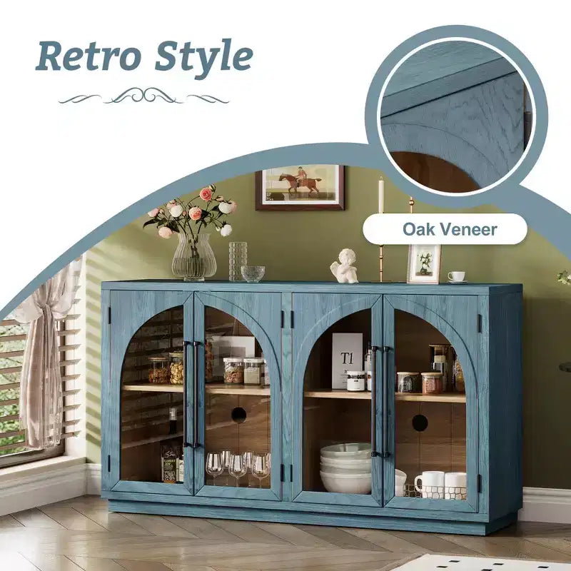 4-Door Storage Sideboard Buffet Cabinet with Glass Doors and Adjustable Shelves