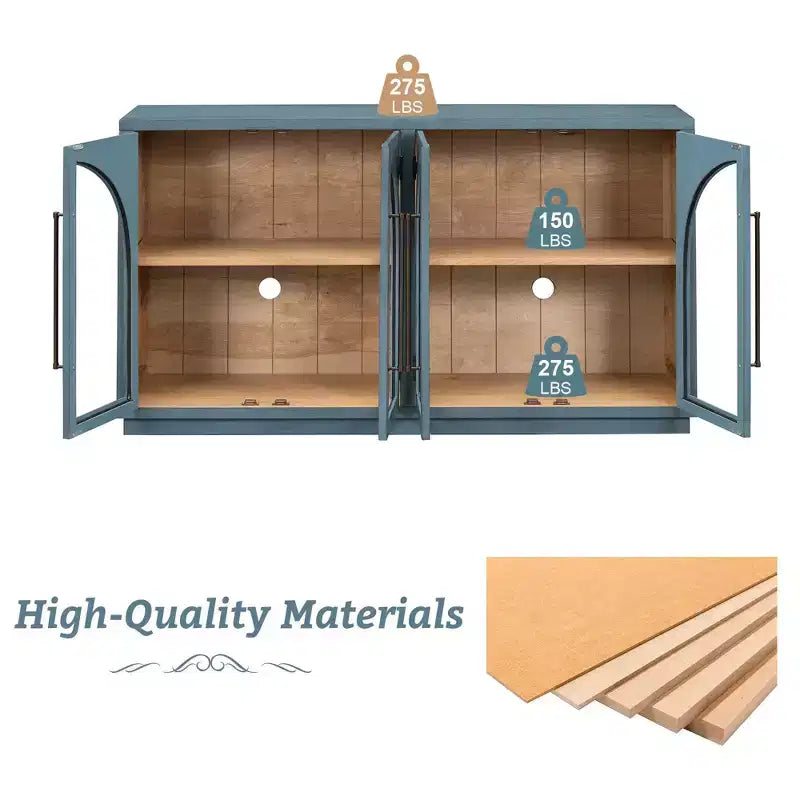4-Door Storage Sideboard Buffet Cabinet with Glass Doors and Adjustable Shelves