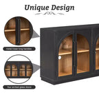 4-Door Storage Sideboard Buffet Cabinet with Glass Doors and Adjustable Shelves