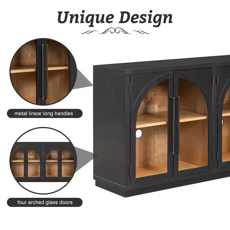 4-Door Storage Sideboard Buffet Cabinet with Glass Doors and Adjustable Shelves