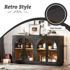 4-Door Storage Sideboard Buffet Cabinet with Glass Doors and Adjustable Shelves