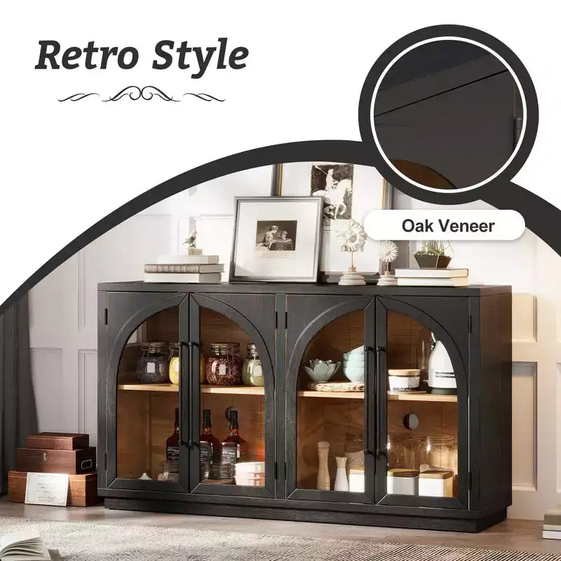 4-Door Storage Sideboard Buffet Cabinet with Glass Doors and Adjustable Shelves