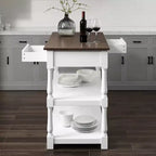 Îlot de cuisine en bois avec tiroirs de rangement et étagères ouvertes