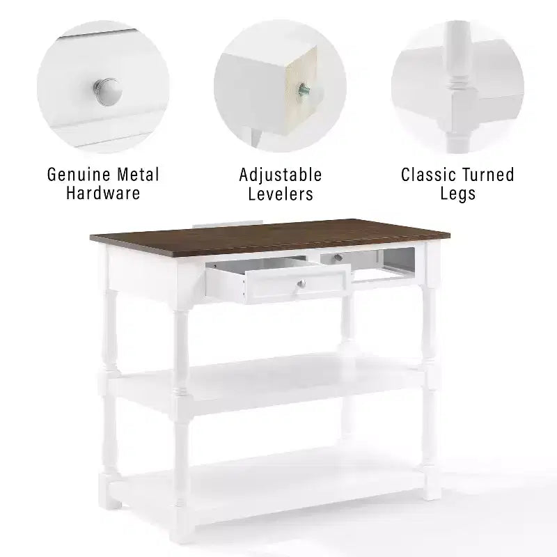 Wood Top Kitchen Island with Storage Drawers and Open Shelves