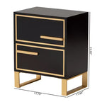 2-Drawer End Table in Black and Gold – Metal Frame with MDF Top
