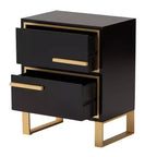 2-Drawer End Table in Black and Gold – Metal Frame with MDF Top