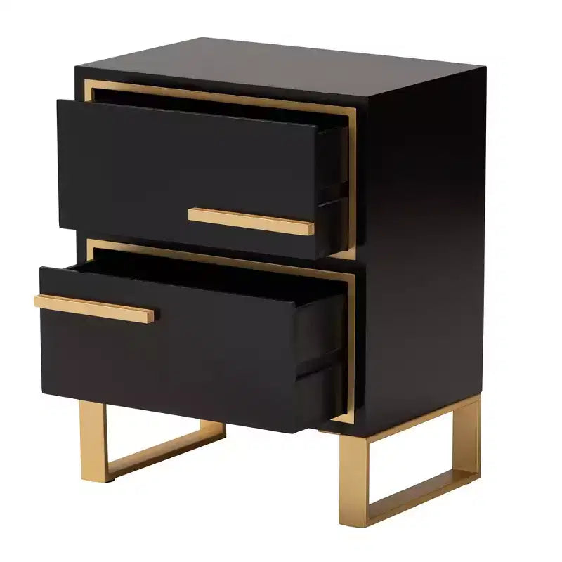 2-Drawer End Table in Black and Gold – Metal Frame with MDF Top