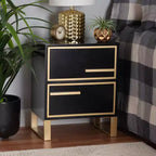 2-Drawer End Table in Black and Gold – Metal Frame with MDF Top