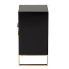 2-Drawer End Table in Black and Gold – Metal Frame with MDF Top
