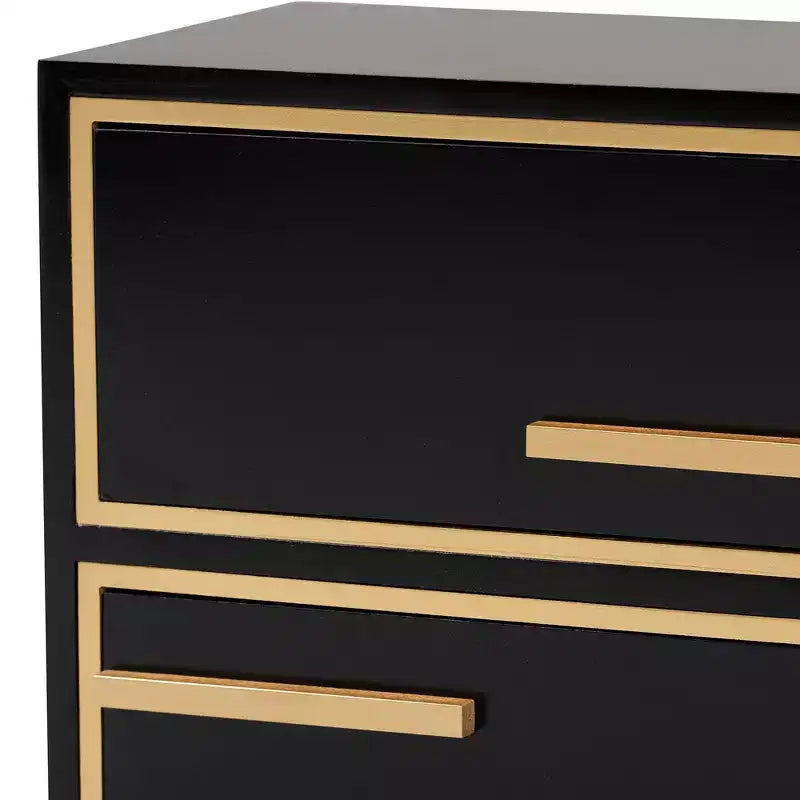 2-Drawer End Table in Black and Gold – Metal Frame with MDF Top