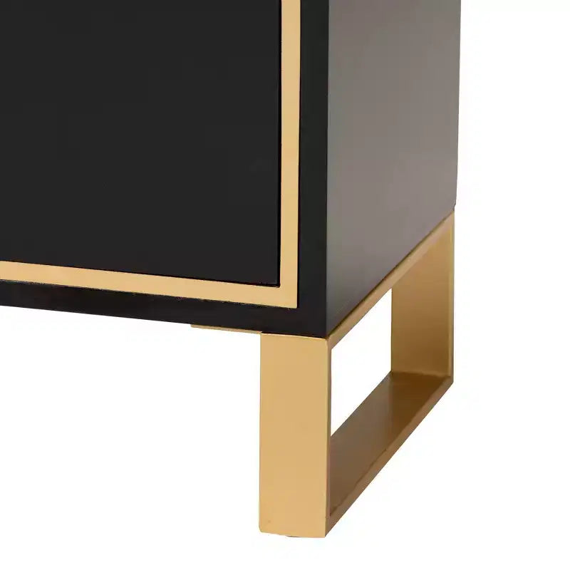 2-Drawer End Table in Black and Gold – Metal Frame with MDF Top