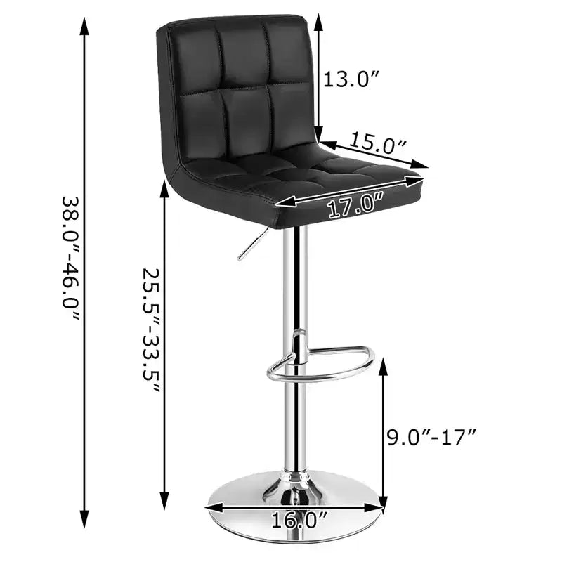 Chaise de bar pivotante réglable en cuir PU avec dossier, noire