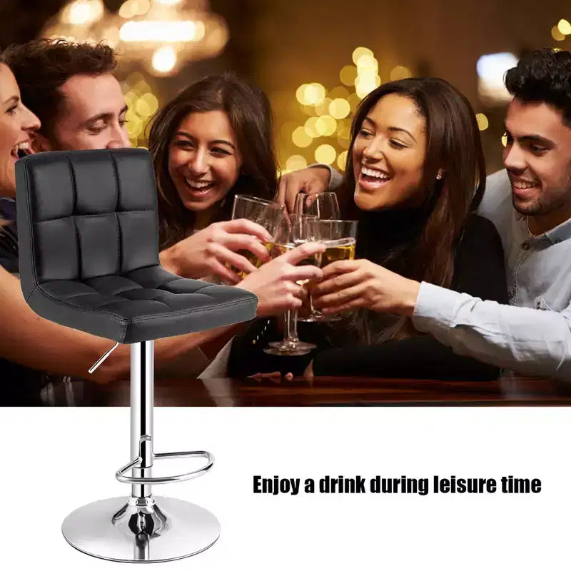 Chaise de bar pivotante réglable en cuir PU avec dossier, noire