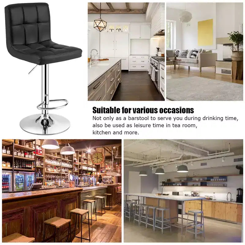 Chaise de bar pivotante réglable en cuir PU avec dossier, noire