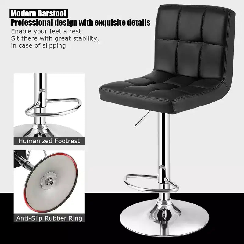 Chaise de bar pivotante réglable en cuir PU avec dossier, noire