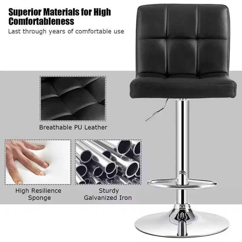 Chaise de bar pivotante réglable en cuir PU avec dossier, noire