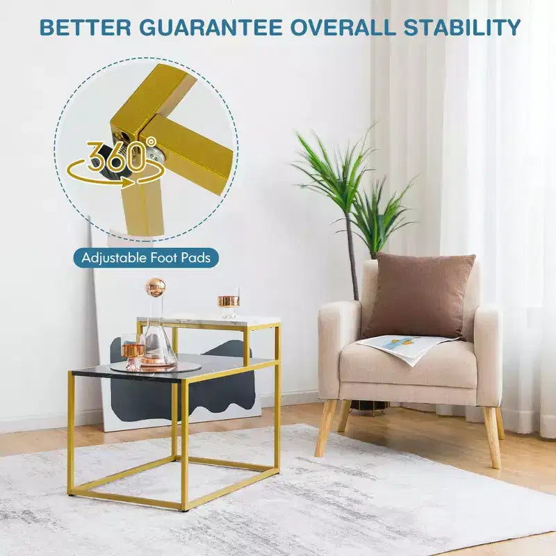 2-Tier End Table with Metal Frame and Storage Shelf