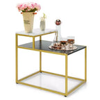 2-Tier End Table with Metal Frame and Storage Shelf