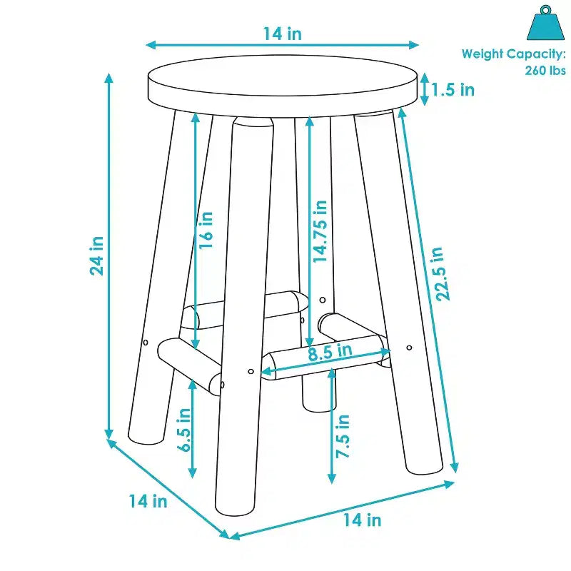 Unfinished Wood Round Top Counter-Height Stool - Fir Wood - 24 Inch