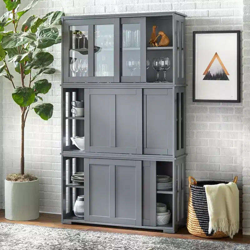 Modular Stackable Cabinet with Sliding Doors
