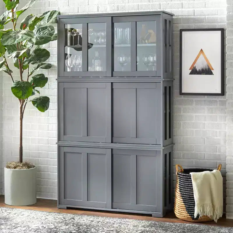 Modular Stackable Cabinet with Sliding Doors