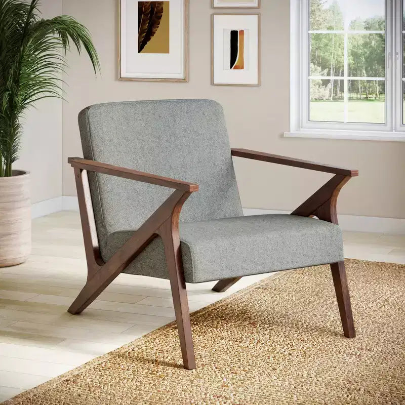 Fauteuil d'appoint rembourré, cadre en bois, style moderne milieu de siècle, 76 cm de large