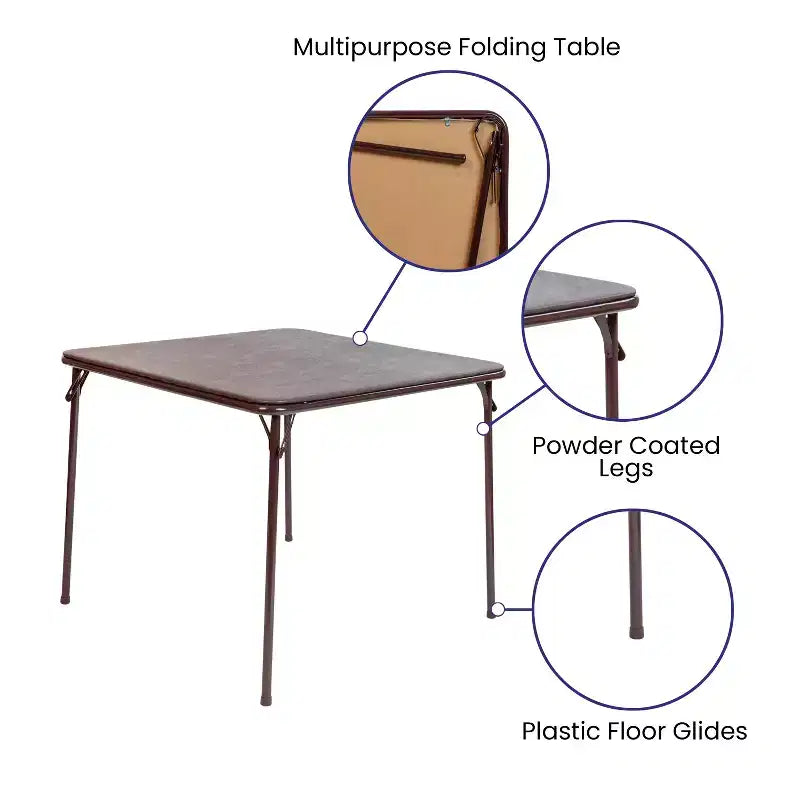 Foldable Card Table with Padded Vinyl Top – Seats 4, Portable Folding Design