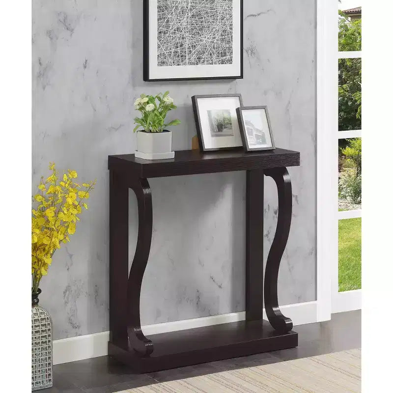 Rectangle Console Table with Shelf, Brown