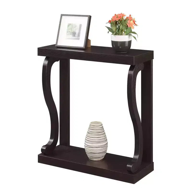 Rectangle Console Table with Shelf, Brown