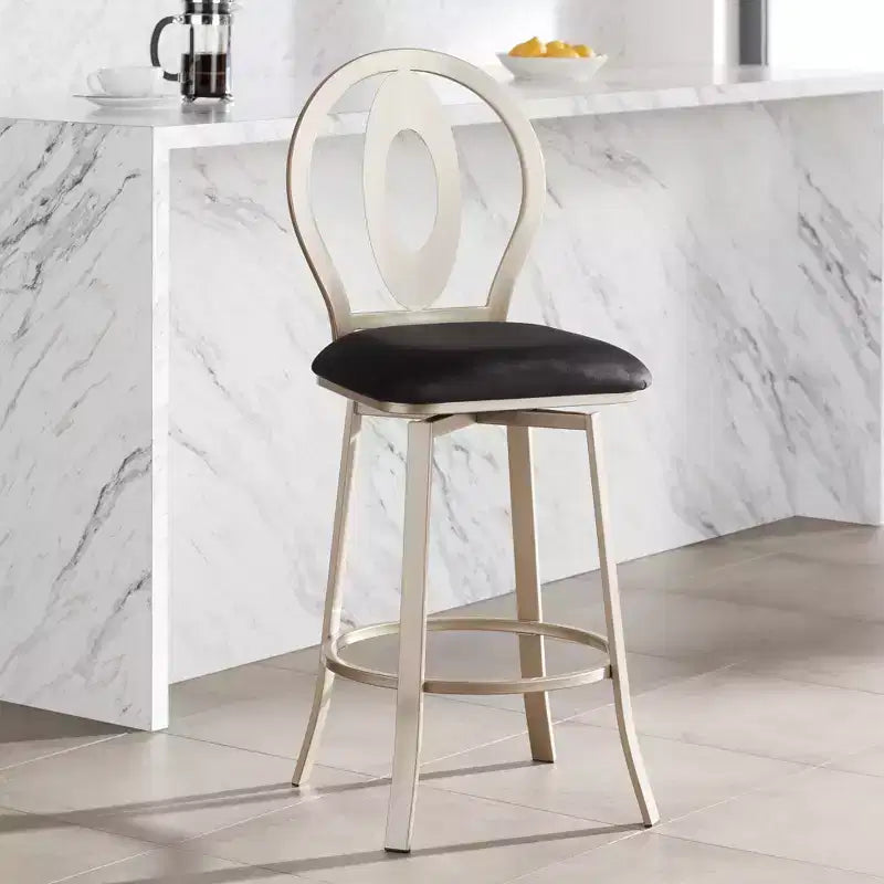 Mid-Century Modern Upholstered Barstool with Metal Frame