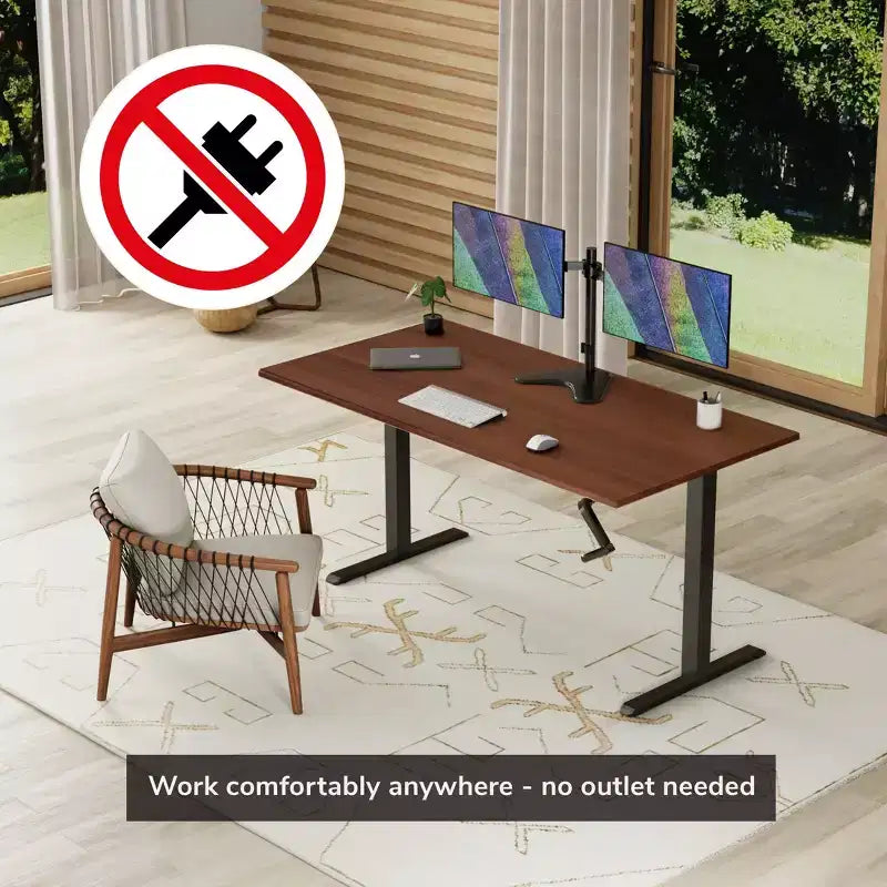 Hand Crank Sit-Stand Desk with Wide Tabletop